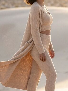 Cardigan duster set, size small taupe